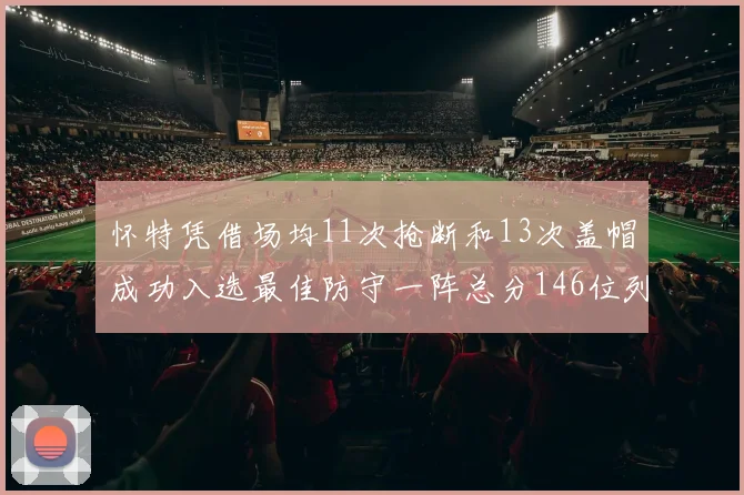 怀特凭借场均11次抢断和13次盖帽成功入选最佳防守一阵总分146位列第五